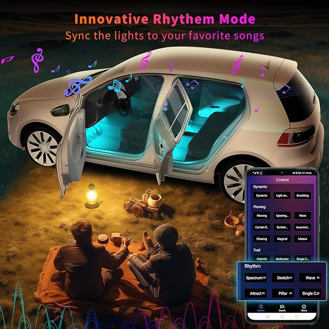 ATOTO Car LED Lights, Smart Interior Lights with App Control, 160 LEDs RGB Inside Car Lights with DIY 21 Music Modes 16 Million Color Switching-Independent Control of Front and Rear, CI-FLT01