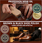 10 PCS Shoe Polish Kit - Horsehair Brushes, Black Brown Neutral Polish,Mink Oil Conditioner for Shoes,Polishing Cloth, Leathe