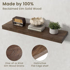 Fun Memories Solid Elm Wood Floating Shelves Set of 2-32 Inch Rustic Wall Shelves with Heavy-Duty Invisible Brackets - for Li