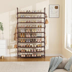 LANTEFUL Tall Shoe Rack 10 Tier Shoe Organizer Large Shoe Shelf with 18 Hooks Storage for 50 Pair Sneaker and Boot, Stackable