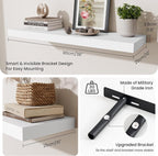Fun Memories Floating Shelves Set of 2, 36 Inch Long Wooden Wall Shelves, 10 Inch Deep Wall Mounted Storage Shelf with Metal 