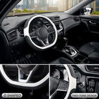 SEG Direct Flat Bottom Steering Wheel Cover, D Shaped Car Wheel Cover 14 1/2-15 in. (37-39 cm), Black White Microfiber Leathe