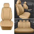 CAR PASS Piping Luxury Leather Seat Covers Full Set,5 Seats Leatherette Anti-Slip Waterproof Seat Covers Compatible with Fron