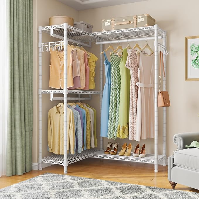 VIPEK L4 Garment Rack L Shaped Clothes Rack for Corner, Freestanding Portable Wardrobe Closet Heavy Duty Clothing Rack with 3