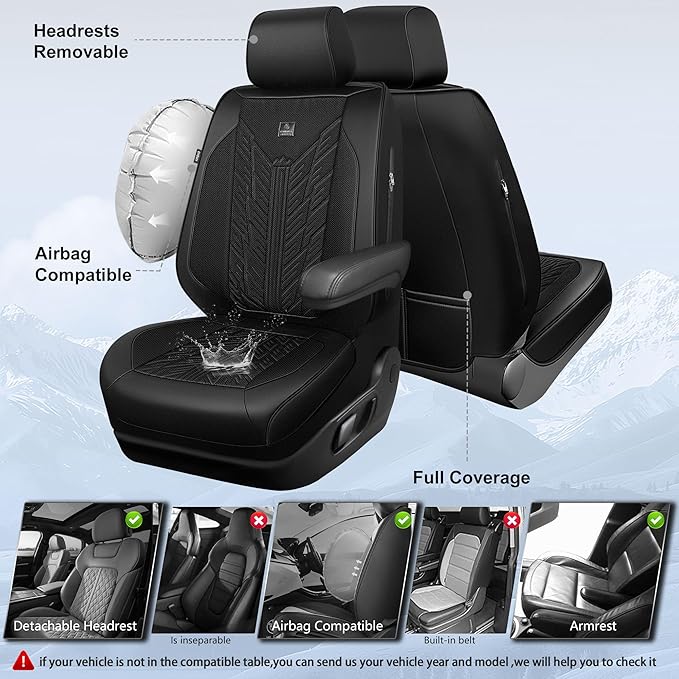 CAR PASS Leather Oxford Large Seat Covers For Truck F150 Ram Silverado Sierra 1500 Seat Covers, Scratch-resistant Water-proof