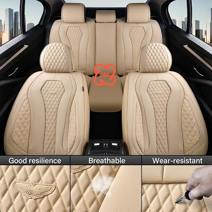 Coverado Automotive Seat Covers, Car Seat Covers Full Set, Beige Car Seat Cover, Car Seat Cushion Waterproof, Front Seats Bac