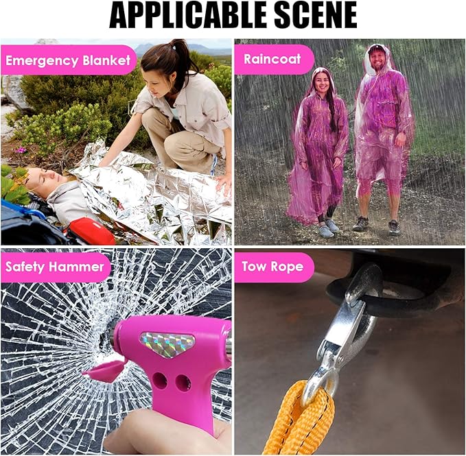 THINKWORK Car Emergency Kit for Teen Girls and Lady's Gifts, Pink Emergency Roadside Assistance Kit with 10FT Jumper, First A