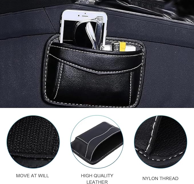 Car Seat Side Pocket Organizer, Premium PU Leather Auto Console Side Pocket, Universal Gap Bag & Pen Holder for Car, Mini Storage Pouch for Phone, Sunglass, Document and Automotive Tray(Black)