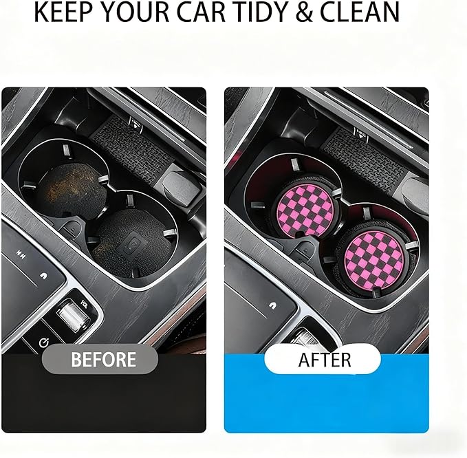 Car Interior Accessories Set – 2PCS Silicone Cup Holder Coasters & 1PCS Anti-Slip Dashboard Pad, Universal Non-Slip Rubber Ma