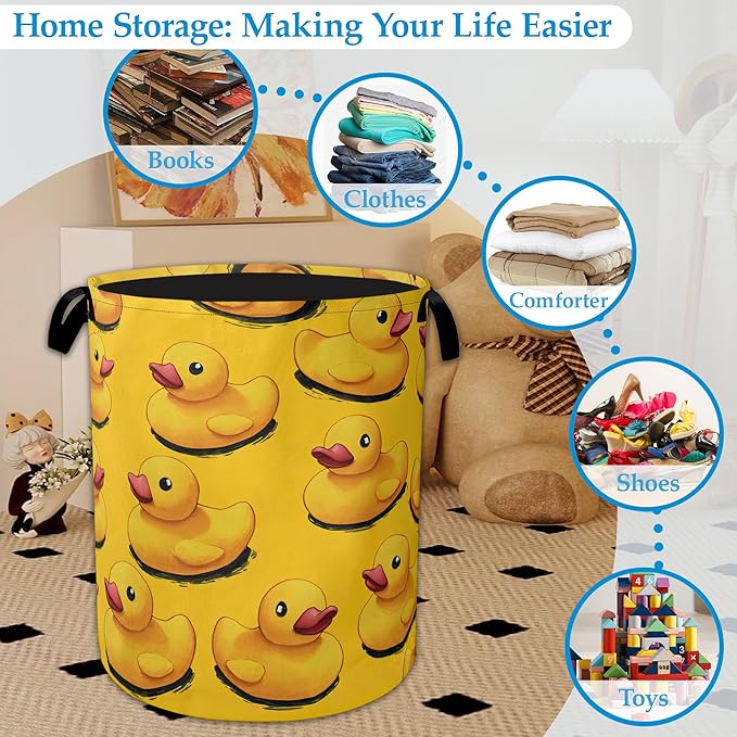 Cute Yellow Ducks Laundry Basket Collapsible Laundry Hamper Oxford Storage Bin for Clothes Storage, Toy Organizer, Books and 