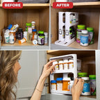 Cabinet Caddy Spice Rack Organizer for Cabinet - Slide & Rotate Kitchen Organizers and Storage - 2 Double-Decker Shelves - No