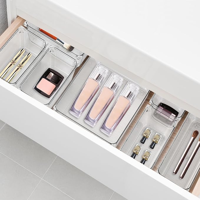 6 Pack Drawer Organizer - 3" X 6" Clear Acrylic Storage Bins with Non-Slip Pads, Versatile Desk Tray for Makeup, Jewelry, Kit