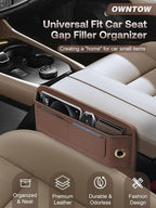 Universal Fit Premium Leather Car Seat Gap Filler Organizer, Center Console Organizer with Card Slots, Clever Gifts for Car SUV Truck Owners (Brown, 2 Pack)