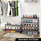Shoe Rack, 2-Tier Bamboo Stackable Shoe Shelf Storage Organizer, Shoe Stand for Closet, Entryway and Hallway