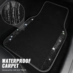 CAR PASS Bling Diamond Leather Steering Wheel Cover 14.5in-15in Floor Mats Shining Rhinestone Carpet Sparkly Glitter Crystal Anti-Slip Pad Fit Automotive SUV Pickup Truck Girl Women, 5pcs Black