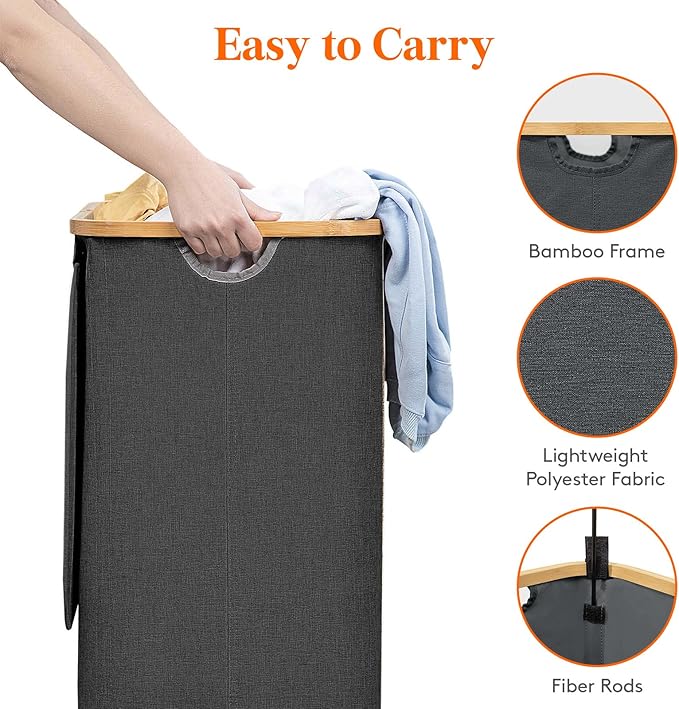 Lifewit 100L Laundry Basket with Lid, Clothes Hampers for Laundry with Bamboo Handles and 1 Removable Bag, Large Foldable Lau