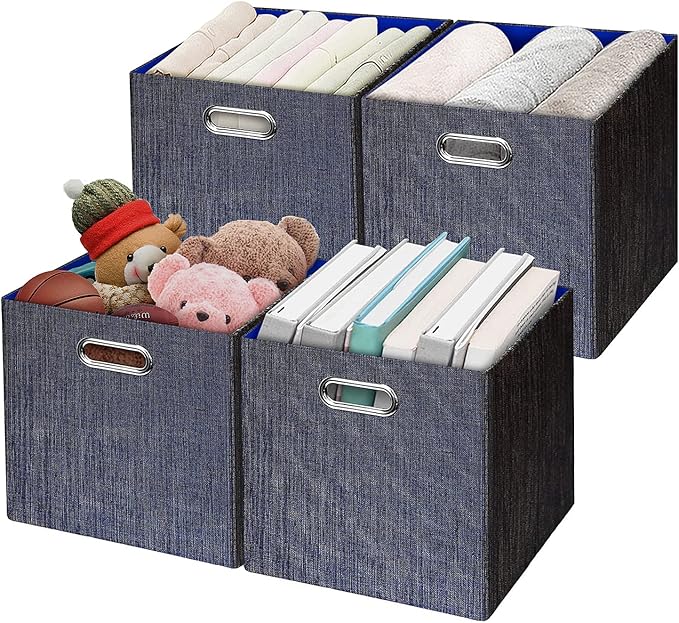 Posprica Storage Cube Basket Bins,13×13 Foldable Storage Containers for Shelf Cabinet Bookcase Boxes,Thick and Heavy Duty Fab