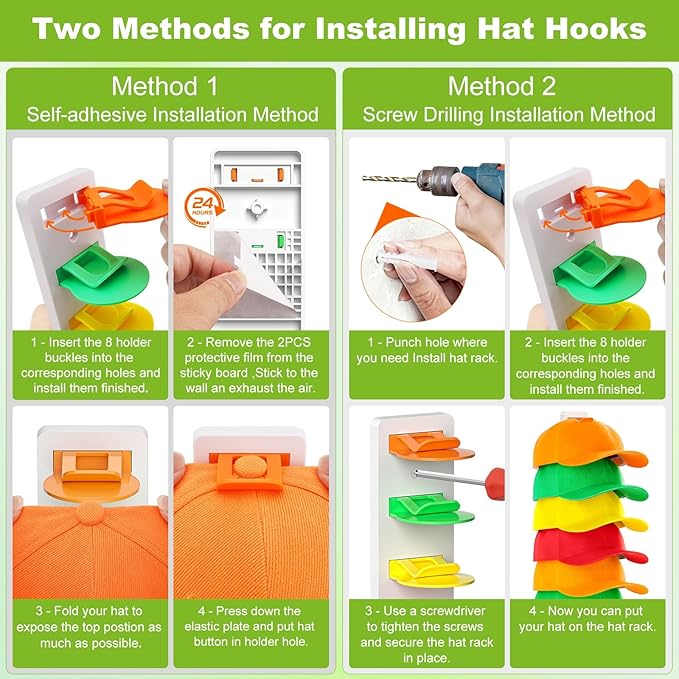 Haiou 2 Pack Hat Organizer for Baseball Caps Strong Adhesive Hat Rack for Wall Multilayer Hat Storage Display Holder Wall Mou