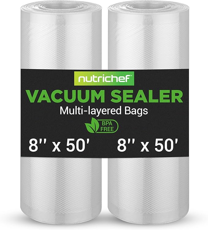 NutriChef Vacuum Sealer Bags 8x50 Rolls 2 pack Compatible with All Brands, Commercial Grade, Heavy Duty, Great for vac storag