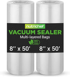 NutriChef Vacuum Sealer Bags 8x50 Rolls 2 pack Compatible with All Brands, Commercial Grade, Heavy Duty, Great for vac storag