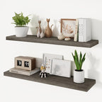 Vivelove Solid Wood Floating Shelves Set of 2, Elm Wood Wall Shelf with Invisible Bracket for Living Room Bedroom Bathroom Of