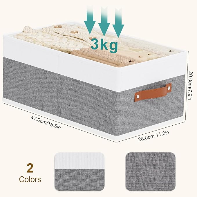 Storage Basket for Shelves, Closet Bin with Handles, 18.5×11×7.9inch Open Foldable Baskets, Fabric Containers Clothes Boxes f