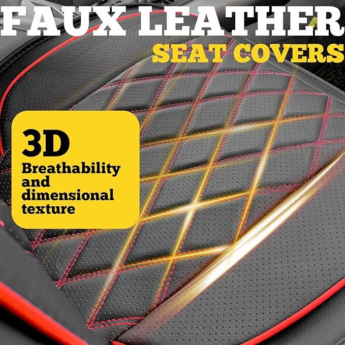 LINGVIDO Car Seat Covers Full Set (5 Seats) - Premium Perforated Nappa Leather, Waterproof Shield, Omni-Adapt Fit SUVs Sedans