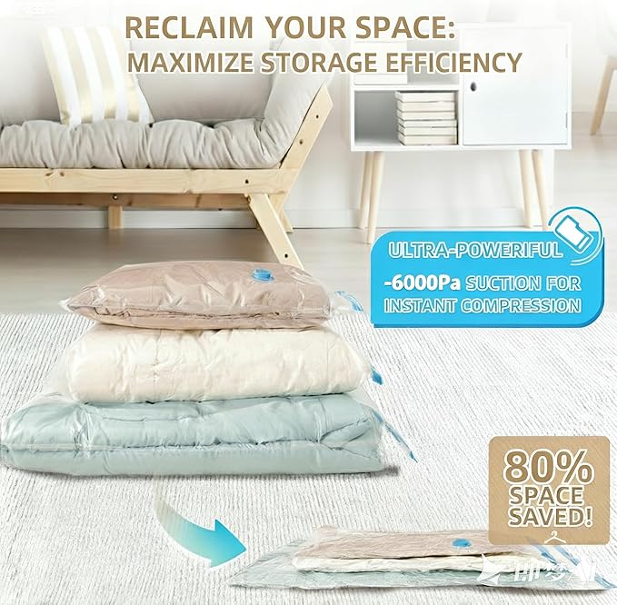Vacuum Seal Bags with Portable Electric Pump, 9 Pack Vacuum Storage Bags for Clothing Travel, Compression Packing Space Saver