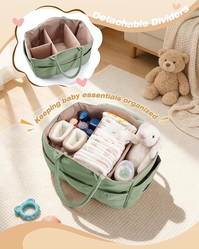 Marscamd Quilted Baby Diaper Caddy with Detachable Dividers and Wipes Pocket, Lightweight Baby Caddy Organizer with Handles a