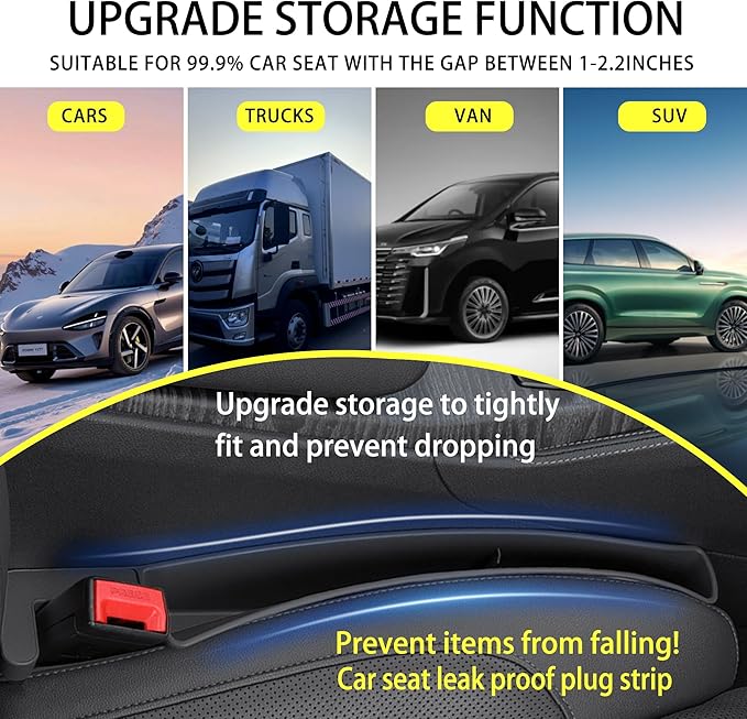 2PCS Universal Car Seat Gap Filler, Durable & Easy Install, No-Drop Seat Side Gap Seam Filler Organizer to Fill the Gap Space Between the Console and Seats, with Phone Holder for Car, SUV, Truck