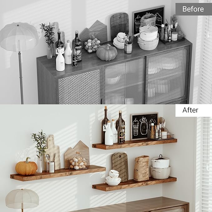 Vivelove Farmhouse Single Floating Shelves for Wall 48 in x 10.3in x 1.8in, Large Wall Long Shelves Heavy Duty 80 lbs for Bed