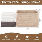 OIASKET Storage Baskets for Organizing, Woven Decorative Baskets for Shelves - Books, Towels, and Clothes, Cotton Rope Toy St
