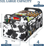 Femuar Car Trunk Organizer, Cow Print, Vintage Style, 52L Capacity, 4 Compartments, Waterproof, Non-Slip, Collapsible, 22.5D x