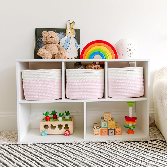 NaturalCozy Storage Cubes 9”x9”x7”Cotton Rope Woven Baskets for Organizing 3-Pack | 9 Inch Cube Storage Bin | Small Basket fo