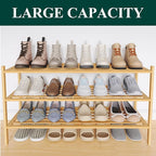 Smiry Long Bamboo Shoe Rack 3-Tier, Stackable Wooden Shoe Organizer for Entryway & Closet, Free Standing Wood Shoe Storage Sh