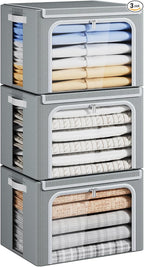 Yecaye Clothes Storage Bins with Metal Frame, 40L Foldable Clothing Storage Bins with Lid, Stackable Zippered Clothes Storage