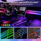 Interior Car LED Strip Lights, RGB 6 in 1 Dynamic Dreamcolor Chasing Acrylic LED Lights for Car, USB Powered Ambient Lighting Kits with Wireless APP, Sound Active Function Car Neon Lights (6 in 1)