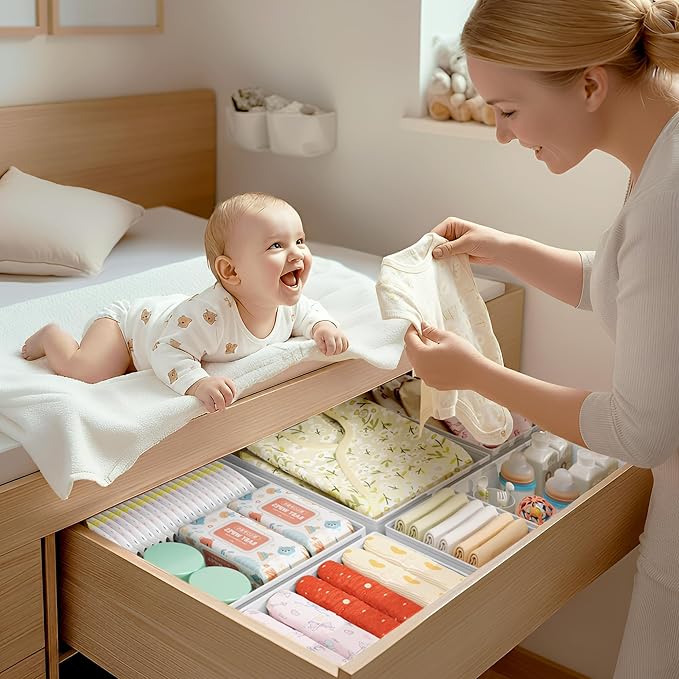 DIMJ Drawer Organizer Clothes - 18 Pack Baby Dresser Organizer for Nursery, Foldable Drawer Organizer Bins for Closet Bedroom