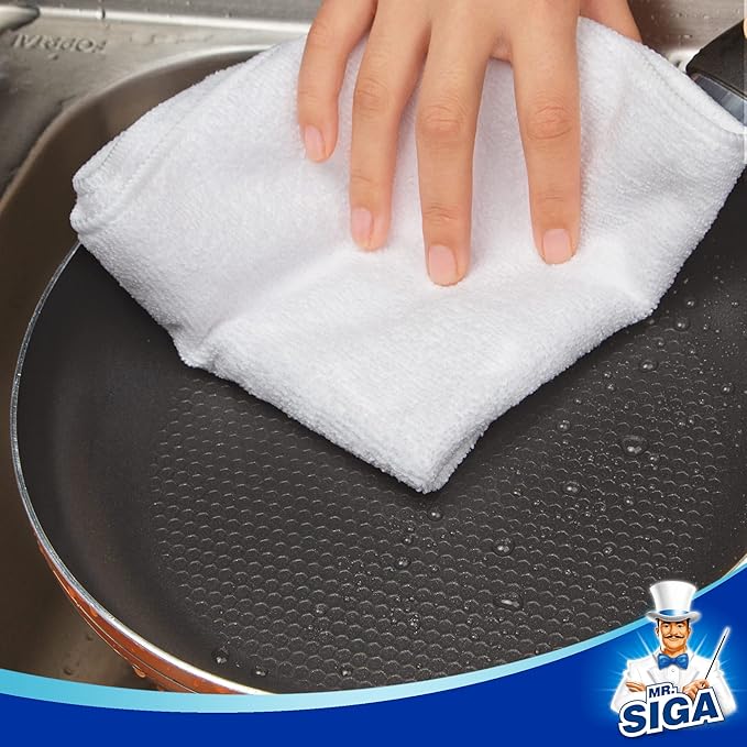 MR.SIGA Microfiber Cleaning Cloth, All-Purpose Microfiber Towels, Streak Free Cleaning Rags, Pack of 12, White, Size 32 x 32 