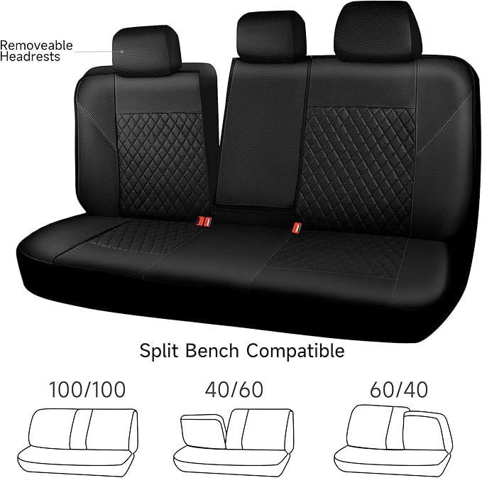 CAR PASS Faux Leather Back Seat Cover, Universal Quilting Waterproof Bench Rear Seat Cover Universal car seat Cover Fit 95% A