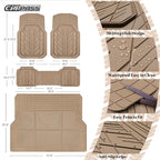 CAR PASS Floor Mats for Cars M-L Size, Heavy Duty Rubber Floor Mats with Trunk Cargo Liner, Universal Trim-to Fit Automotive Floor mats for Truck Van SUV Waterproof All Weather Car Mats All Beige