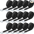 Riakrum 15 Pack 16 Feet Lashing Straps Adjustable Kayaks Tie Down Cam Buckle Straps with Buckles up to 250lbs for Cargo, Luggage, Motorcycles, Truck, Car Roof Rack, Sup Surfboard(Black)