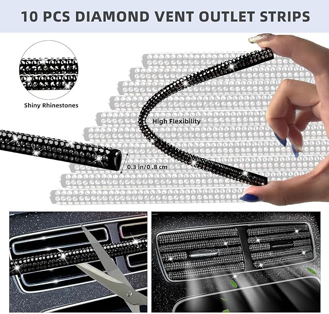 NBTEPEM 30 Pcs Black Bling Car Accessories Set for Women, Steering Wheel Cover Set, Bling Console Cover, Seat Belt Cushion, Shift Knob Cushion, Cup Holder Coaster, Rhinestone Car Hanging Accessories
