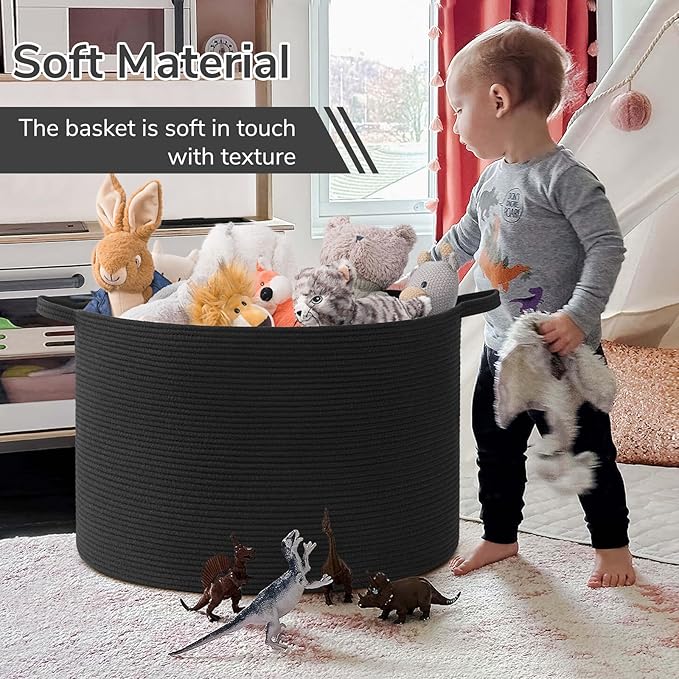 INDRESSME 115L Extra Large Cotton Rope Blanket Basket, Woven Storage for Living Room Toy Baskets Kids Baby Laundry Hamper for
