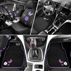 CAR PASS Universal Cloth Butterfly Car Seat Covers Full Set, Embroidered Flower Waterproof Car Floor Mats Carpet, Butterflies