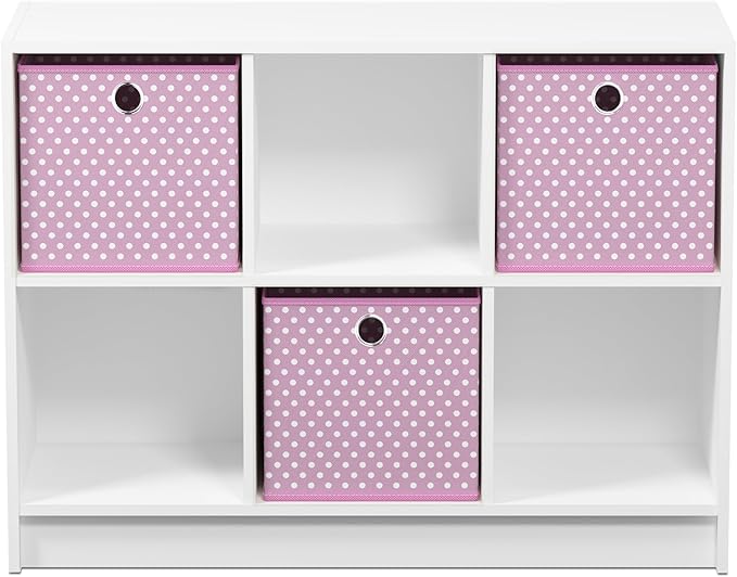 Furinno BASIC Book Shelf, 6-Cube Bookshelf with Open Shelf, 3 x 2 Bookcase with Storage Bins, Closed Back, Horizontal, 11.9 x
