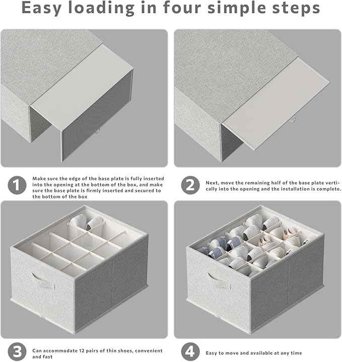 FHSQX 2 Pack Shoe Organizer for Closet,Foldable Shoe Organizer,Fits up to 24 Pairs,Storage Containers With Bottom Support for