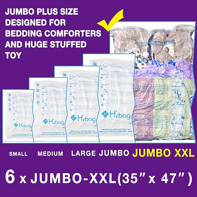 XXL Jumbo 47''X35'' Vacuum Storage Space Saver Bags Extra Large for Blanket, Bedding, Comforters and Huge Stuffed Toy (6 Pack