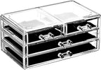 Ikee Design 5 Pcs Set Acrylic Makeup Organizer with 15 Drawers and Removable Top Lipstick Holders, Ideal for Make-up, Accesso