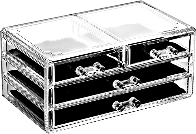 Ikee Design 5 Pcs Set Acrylic Makeup Organizer with 15 Drawers and Removable Top Lipstick Holders, Ideal for Make-up, Accesso